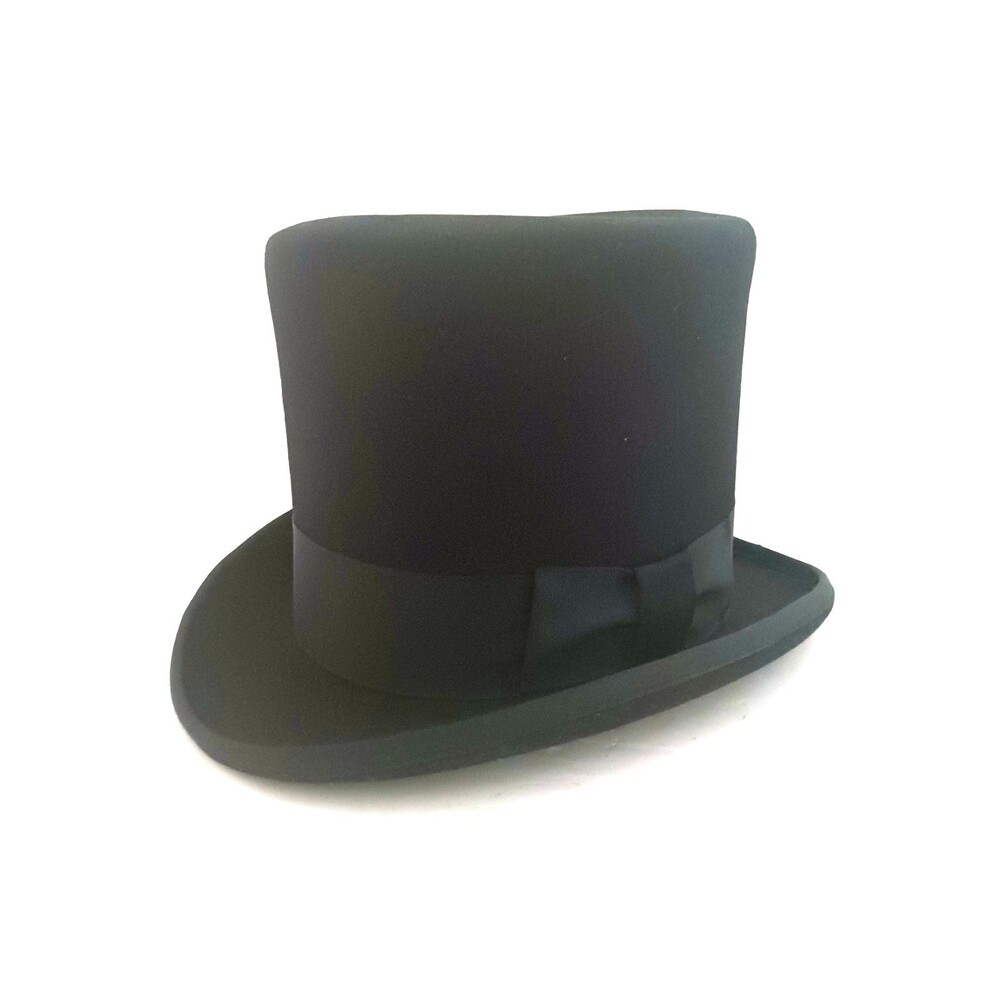 Victorian Style High Crown Top Hat Blk Wool Made USA Sz L Morris